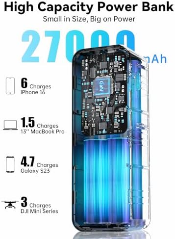 High-Capacity 27,000 m Ah Portable Power Bank with 120 W Fast Charging – Smart Digital Display & Enhanced Compatibility for i Phone, Mac Book, Samsung & More – Ultimate Travel Charger for Laptops and Devices