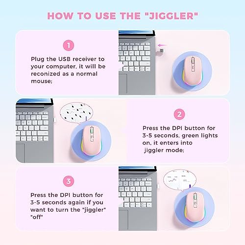 PEIOUS Rechargeable Wireless Mouse with LED – Innovative Jiggler Technology to Keep Your Computer Awake – Sleek Black Design for Optimal Comfort and Productivity