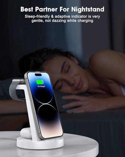 All-in-One 3-in-1 Wireless Charging Station for Apple Devices – Fast Charger Dock for i Phone 11-16 Pro Max, Apple Watch & Air Pods – Sleek, Compact Design with Enhanced Compatibility and Speed for Effortless Power Management