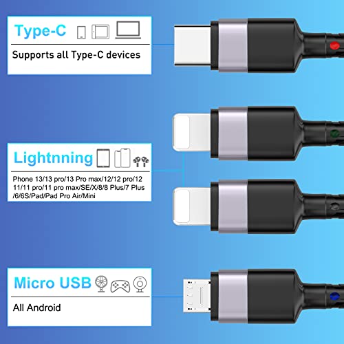 Multi Charging Cable10ft Multi Phone Charger Cable Braided Universal 4 in 1 Charging Cord Extra Long Multiple USB C Cable with IP/USB C C/Micro USB Charger Cables for iPhone/Pad/Galaxy/Pixel and More – Enhanced Compatibility and Speed