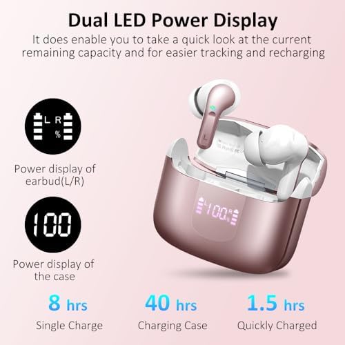 Premium Bluetooth 5.3 Wireless Earbuds with Deep Bass and Enhanced Noise Cancelling – Mini Sport Earphones with 40 Hours Playtime, USB-C Charging Case, and Dual LED Display for Ultimate Connectivity and Sound Clarity