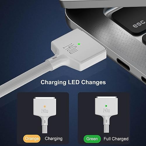 High-Performance 140 W USB-C Magnetic Charging Cable for Mac Book Air (M2, 2022) & Mac Book Pro (M1/M2, 14″ & 16″) – 6.6 ft Midnight Braided Cord, Rapid 50% Charge in 30 Minutes, Secure Magnetic Connection, Durable Tangle-Free Design, Enhanced Safety Features with 365-Day Satisfaction Guarantee