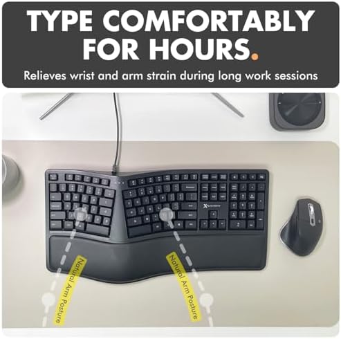 Unlock Ultimate Comfort with the X9 Wired Ergonomic Keyboard – Cushioned Wrist Rest & Split Design for Effortless Typing – Perfect USB Keyboard for PC, Laptop & Chrome – 110 Precision Keys & 5 ft Cable for Enhanced Productivity