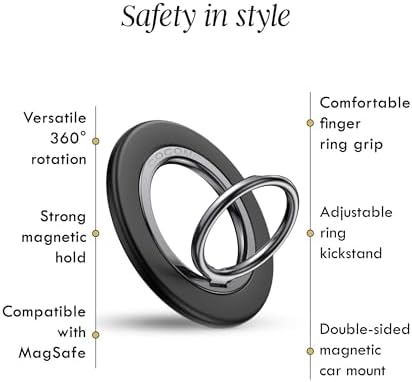 Cocomii Eco-Friendly 360° Magnetic Phone Ring Holder – Ultimate Grip and Kickstand for Mag Safe i Phones, Compatible with 16 Pro Max, 15, 14, 13, 12, Plus, Mini – Stylish Black Design for Enhanced Versatility and Secure Use