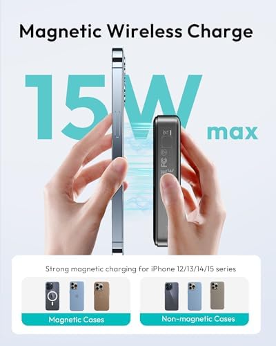 ROMOSS Magnetic Wireless Power Bank – 10,000 m Ah Portable Charger with PD 20 W Fast Charging for i Phone 12-16 Series – Compact, Lightweight, and Tangle-Free Mag Safe Battery Pack with USB-C Port – Ultimate On-the-Go Charging Solution