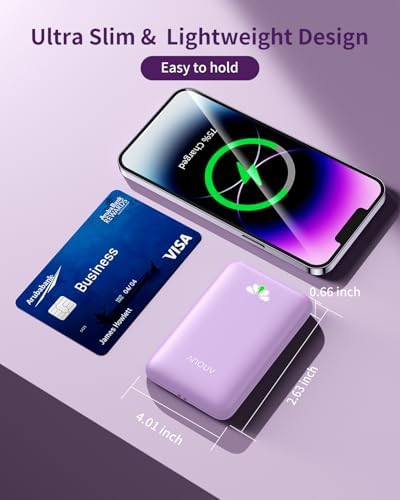 Ultra Slim ANOUV 10,000 m Ah Portable Charger – Fast Charging Power Bank with PD 22.5 W & QC 3.0 for i Phone and Android Devices – Lightweight External Battery for On-the-Go Charging Needs