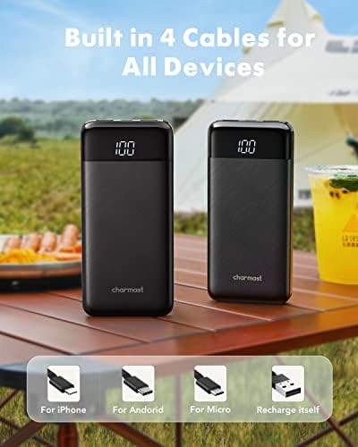 Travel-Ready Dual Pack Portable Chargers with Built-In Cables – 10,000 m Ah Slim Power Banks Featuring 6 Outputs & 3 A Fast Charge for i Phone, Samsung, Pixel, LG, Moto, i Pad – Ultimate Multi-Device Charging Solution for On-the-Go Efficiency