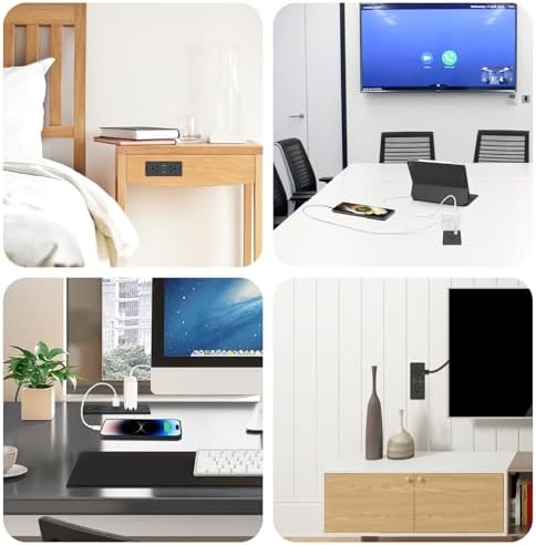 Transform Your Space with HHSOET 5-in-1 Recessed Power Strip – Flat Plug Design Featuring 20 W Fast Charging, 2 AC Outlets, 3 USB Ports (Including USB-C), and 6 ft Power Cord for Effortless Connectivity in Home Offices and Conference Rooms – Elevate Your Charging Efficiency and Aesthetic Appeal