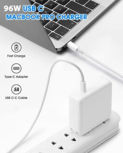 High-Speed 96 W USB-C Power Adapter for Mac Book Pro & Air – Ultimate Compatibility with 6.6 ft Charging Cable for Quick, Efficient Charging – Safeguard Your Devices with Intelligent Protection Technology – 12-Month Warranty Included