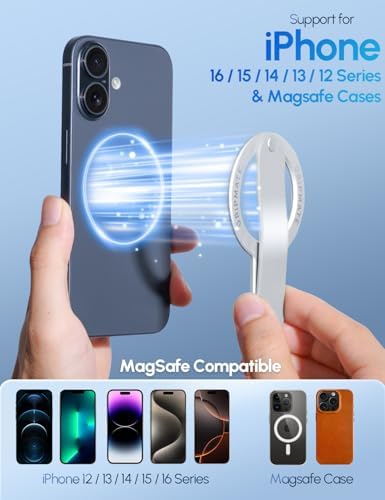 Mag Safe Magnetic Phone Grip for i Phone 12-16 – Ergonomic Detachable Ring Holder in Elegant Silver – Ultimate One-Handed Control and Security – Lightweight Loop Design for Seamless Everyday Use – Perfect Accessory for Enhanced Smartphone Experience