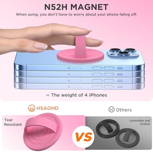 Upgraded Magnetic Phone Grip for i Phone: Premium Silicone Loop Holder with Mag Safe Compatibility – Ergonomic 360-Degree Stand, Non-Slip Design in Sleek Black for Enhanced Comfort and Secure Handling on i Phone 16/15/14/13/12 Pro Max/Plus