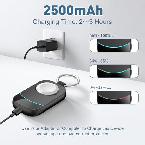 Portable Keychain Charger for Apple Watch – 2500 m Ah Fast Wireless Power Bank for Series 10, 9, SE & Ultra 2 – Essential Travel Companion for Effortless Charging Anytime, Anywhere – Lightweight, Durable, and User-Friendly Design for Active Lifestyles – Versatile Smartwatch Charging Solution