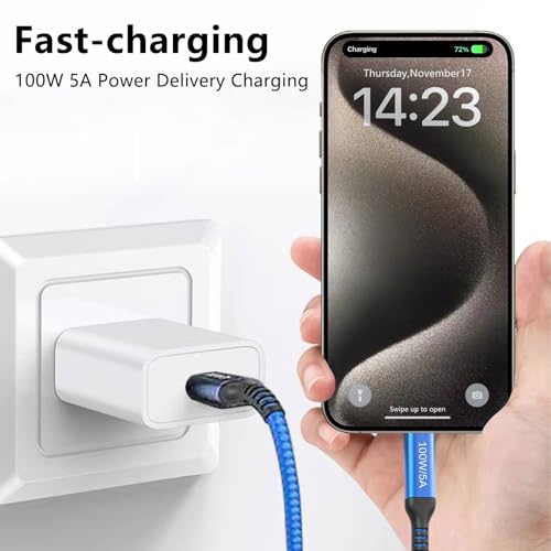 Elevate Your Charging Experience with Awnuwuy 100 W Pink USB C to USB C Cable – 10 ft Long (2-Pack) for Fast Charging & Data Transfer, Compatible with i Phone 15 Series, i Pad Pro, Mac Book Air, Samsung Galaxy S23/S22, Pixel 6 – Stylish Durability & Enhanced Performance for All Your Devices