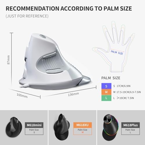 Elevate Your Comfort: De LUX Wired Vertical Ergonomic Mouse for Medium Hands – 6 Programmable Buttons, 4200 DPI Precision, and Removable Palm Rest to Alleviate Wrist Pain and Carpal Tunnel Symptoms – Ideal for Enhanced Productivity and Seamless Compatibility Across Operating Systems