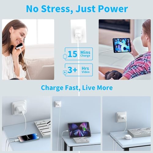 Experience Rapid Power with esbeecables 3-Pack 20 W Type C Fast Charger Set – Compatible with i Phone 14/13/12/11 Pro Max, i Pad, and Air Pods Pro – Includes 6 FT USB C Charging Cable for Ultimate Convenience and Enhanced Safety Features – Ideal for Home, Office, and Travel – Stay Charged and Ready to Go!