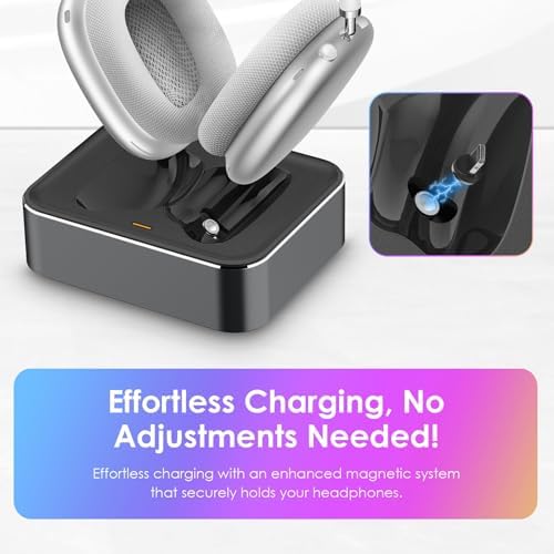 Magnetic Headphone Charging Station for Air Pods Max (2020/2024) – Dual Lightning & Type-C Connector Dock for Enhanced Compatibility and Quick Power-Up – Stylish Starlight Design for Home or Office Use
