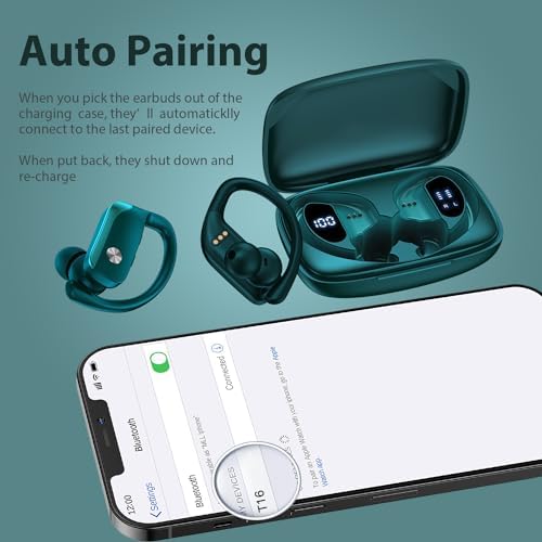 BMANI Bluetooth Wireless Earbuds – 48-Hour Playback Sport Headphones with LED Battery Display, Over-Ear Design & Secure Earhooks, Perfect for Active Lifestyles and Hands-Free Calls, Enhanced Compatibility for Seamless Device Pairing – Ideal for Workouts and Daily Commutes
