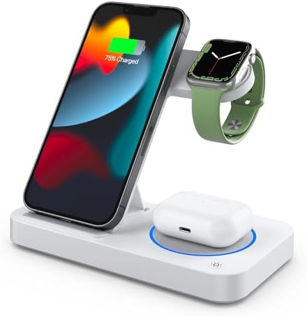Revolutionize Your Charging Setup with the 4-in-1 Wireless Charging Station for Apple and Kindle Devices – Fast Charge i Phone 16/15/14/13/12/11 Pro Max/X/SE, Apple Watch Series 2-10/SE/Ultra, and Air Pods Pro (Adapter Not Included) – Sleek White Design for Ultimate Convenience and Organization