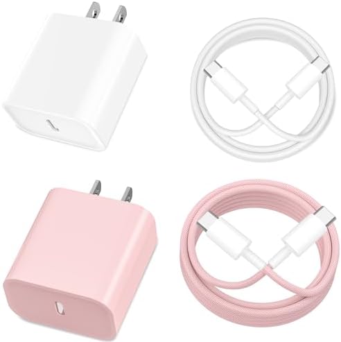 20 W USB-C Fast Charging Block Set for i Phone 16 & 15 Series – 3-Pack with 6 ft Durable Cables for Rapid Power Delivery – Perfect for i Phone, Air Pods, and i Pad – Compact, Versatile Charging Solution for On-the-Go Users