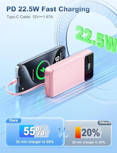 Ultra-High Capacity 50000 m Ah Power Bank – Ultimate Portable Charger with 22.5 W Fast Charging & Built-In Cables for Multi-Device Use – Perfect for Camping, Travel, and Outdoor Adventures – Lightweight, Reliable, and Compatible with i Phone, Samsung Galaxy, Google Pixel & More – Advanced Safety Features with 10,000 Bend-Resistant Cables for Unmatched Durability – Charge Up to 6 Devices Simultaneously with USB-C Two-Way Charging and LED Display for Power Monitoring – Ideal for Outdoor Enthusiasts and Frequent Travelers Seeking Convenience and Safety – Enjoy 365 Days Replacement Guarantee & 24/7 Customer Support for Peace of Mind