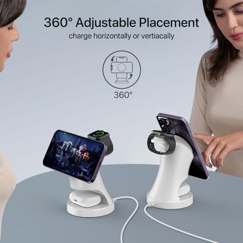 All-in-One Mag Safe Wireless Charging Station for Apple Devices – Fast 3-in-1 Charger Dock for i Phone 16/15/14/13/12 Pro/Max/Plus/Mini, Air Pods 2/3/Pro, and Apple Watch Series Ultra/8/7/SE/6/5/4/3/2 – Sleek, Space-Saving Design with Advanced Safety Features