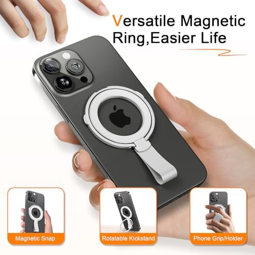 Mag Safe Universal Phone Grip & Kickstand for i Phone 12-16 Pro Max – Versatile Double-Sided Magnetic Holder for Secure Handling & Hands-Free Viewing in Gym, Kitchen & Beyond – Sleek Black Silicone Design for Stylish Convenience and Optimal Performance