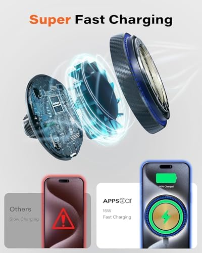 APPS2 15 W Magnetic Wireless Car Charger – Ultimate Dashboard, Windshield & Vent Mount for i Phone 16/15/14/13/12 Series | Fast Charging, Mag Safe Compatible, Adjustable Phone Holder for Enhanced Convenience and Safety on the Road