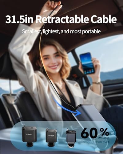 Ultimate 3-in-1 Retractable Car Charger – 50 W Fast Charging Solution with Type C Cable & USB Port for i Phone 16/15/14/13/12/11, Galaxy & Pixel Devices – Tangle-Free Convenience for On-the-Go Power Management