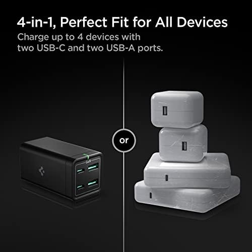 Spigen 120 W Ga N III 4-Port USB C Charging Station – Ultimate Fast Charging Solution for Mac Book, i Pad, i Phone 16/15/14/13, HP, Dell XPS & More | High-Efficiency Multi-Device Power Hub with Compact Design for Home & Travel