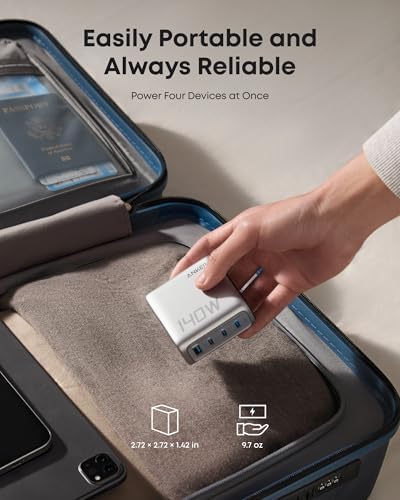 Anker 140 W Ga N Multi-Device Fast Charger – Quad-Port USB-C Rapid Charging Hub for Mac Book, i Phone 16, Samsung Galaxy & Pixel – Advanced Active Shield 2.0 Safety System – High-Definition Display for Real-Time Charging Insights – Ultimate Convenience for Tech Enthusiasts