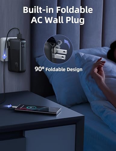 10000 m Ah RORRY Portable Charger with Built-in Cables & AC Wall Plug – Ultra-Fast 22.5 W Power Bank for i Phone 16/15/14, Samsung Galaxy S24/S23/S22, Google Pixel, LG, i Pad – Exceptional Travel Companion with Multi-Device Charging Capability and Enhanced Compatibility