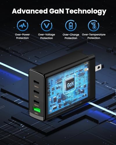 Powerful 100 W Ga N USB-C Charging Hub – 4-Port Multi-Device Charger for Laptops, Tablets, and Smartphones – Swift Compatibility with Mac Book Pro/Air, i Pad Pro, Galaxy S23, Pixelbook, and More – Advanced Safety Features with 6 ft Cable Included – Elevate Your Charging Experience with Intelligent Protection and High-Speed Performance