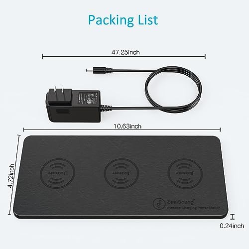 Zeal Sound Ultra-Slim Triple Wireless Charging Hub – Fast, Elegant PU Leather Charger Pad for Smartphones, Air Pods & Qi-Compatible Devices – Non-Slip Design with AC Adapter for Home & Office Efficiency