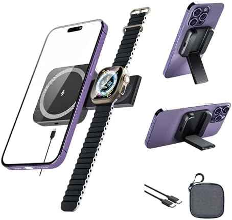 Ultra-Portable 3-in-1 Magnetic Wireless Charger Stand for i Phone 16, Apple Watch & Air Pods – Fast Charging, Foldable Design, Travel-Friendly Charging Station in Sleek Black Finish – Essential Accessory for On-the-Go Power Management