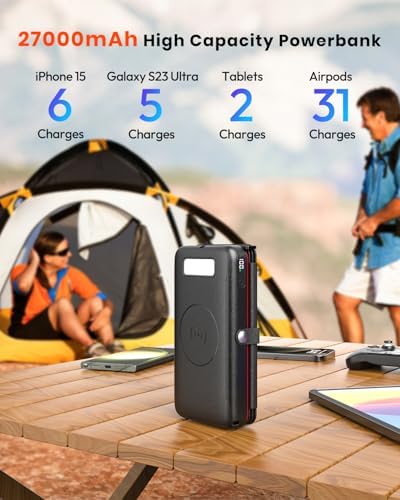 Ultimate FEELLE Solar Power Bank – 27,000 m Ah High-Capacity Wireless Charger with 4 Efficient Solar Panels, 22.5 W Fast Charging, Dual USB-C Ports, Ideal for Outdoor Adventures and All Smartphones – Stay Connected Anywhere