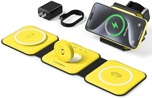 UCOMX Foldable 3-in-1 Wireless Charging Station: Ultimate Travel Charger for i Phone 12-16 Pro Max, Apple Watch Series 3-Ultra, and Air Pods Pro – Rapid Nano Technology for Fast, Safe Charging & Clutter-Free Convenience