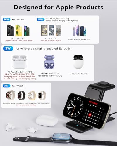HATALKIN Advanced 3-in-1 Wireless Charging Hub: Ultimate Power Station for Apple Watch, i Phone 16/15/14/13/12 Pro Max/X/XS, and Air Pods Pro – Rapid Intelligent Charging in a Modern, Space-Saving Design for Effortless Home and Office Efficiency
