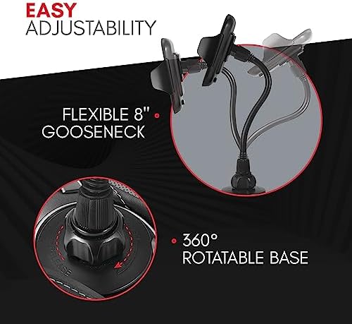 Universal Smartphone Cup Holder Mount by Macally – Adjustable Car Phone Holder for i Phone, Samsung & All Smartphones – Secure, Flexible, and 360-Degree Rotatable Design for Safe Driving and Easy Access