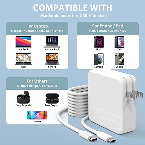 High-Power 100 W USB-C Fast Charger for Mac Book Pro & Air – Ultimate Compatibility with 15″, 14″, 13″ Models, i Pad Pro 2018-2021, 6.6 ft Durable Cable, Intelligent Safety Features, Portable Foldable Design – Rapid Charging for All USB-C Devices