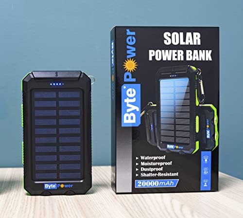 High-Capacity 20000 m Ah Solar Power Bank with Emergency Tools – Waterproof Portable Charger for Camping, Hiking & Outdoor Adventures with Carabiner, Compass, Whistle, and Dual USB Ports for Quick Charging