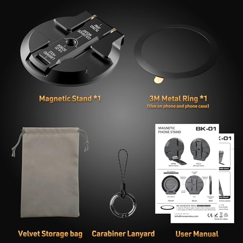 Versatile Magnetic Phone Stand for i Phone 12-16 | Lightweight Foldable Tripod Mount & Desk Holder | Secure Grip for Travel & Photography | 1/4″ Screw & Cold Shoe Compatibility for Tripods & Cameras | Perfect for Video Calls, Streaming, and Content Creation