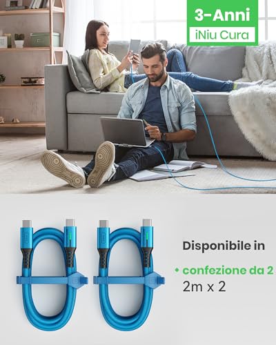 INIU USB-C Cable, [6.6ft, Blue] 2-Pack USBC Cable for iPhone 16 15 Pro Max/Plus, Samsung Galaxy S22 Ultra Note 10, Pixel 7a, MacBook, iPad, and More – Enhanced Compatibility and Speed