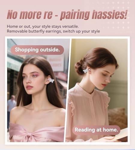 Stylish King Lucky Bluetooth 5.4 Clip-On Earbuds with Chic Detachable Butterfly Earrings – Waterproof Open Ear Design for Ultimate Comfort, 50-Hour Playtime Perfect for Festivals and Parties, Luxurious Rose Gold Gift for Discerning Women