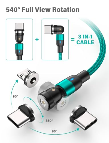 Revolutionize Your Charging Experience with TUNKIA’s 4-Pack Magnetic Charging Cable Set – Versatile 360° & 180° Rotating USB-C Cords with LED Indicator, Durable Nylon Braided Design for Enhanced Device Compatibility and Rapid Power Delivery – Perfect for Home, Office, and Travel Use