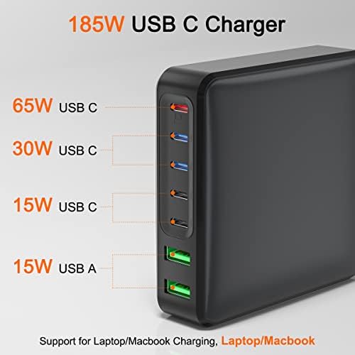210 W 8-Port USB C Charging Hub – Versatile 65 W Fast Charger for i Phone 15/14/13/12/X & Mac Book Pro/Air – Compact Multi-Device Power Station with Advanced Safety Features for Effortless Home, Office, and Travel Charging Solutions