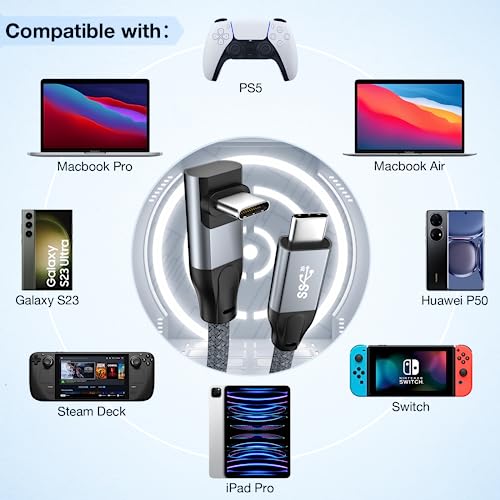 High-Speed USB C to USB C Cable for 100 W Fast Charging – 20 Gbps Data Transfer & 4 K/8 K Video Output – Right Angle Design for Enhanced Accessibility – Universal Compatibility with Mac Book, i Pad Pro, Samsung S23/S22 – Ultimate Solution for Power and Performance