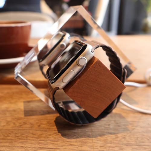 Transform Your Charging Setup with Our Elegant Black Walnut Dual i Watch Dock – Premium Stand for Apple Watch Ultra 2, SE, Series 10-1 (38-49 mm) – Chic Acrylic & Wood Fusion with Anti-Slip Base for Reliable Charging – Optimize Your Space with a Dual Device Charging Station Tailored for Apple Watch Aficionados and Tech Lovers.