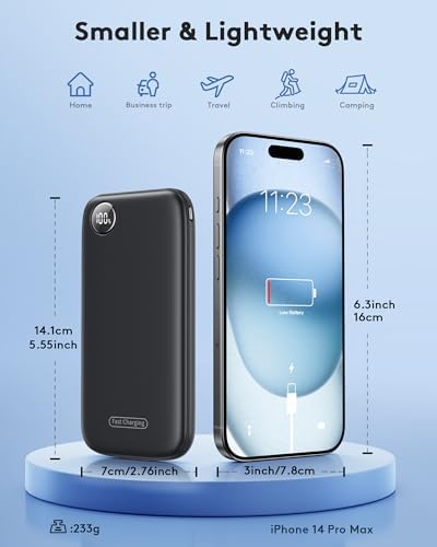 Sleek 10000 m Ah Fast Charging Power Bank – Ultra-Slim USB-C Travel Charger with 12 V/4.5 A Output for i Phone 11-16 & Samsung Devices – Elegant Deep Black Portable Battery for On-the-Go Efficiency and Reliability