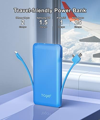 Ultra-Slim 10,000 m Ah TG90° Portable Power Bank with Built-in Lightning and USB-C Cables – Fast Charging, Lightweight Battery Backup for i Phone and Android Devices – Essential On-the-Go Charger for Busy Lifestyles