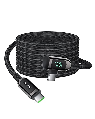 SOOPII 100 W Fast Charging Right Angle USB C to USB C Cable – 6.6 FT Zinc Alloy Braided with LED Display for Enhanced Performance, Compatible with i Phone 16/15, i Pad Air/Pro, Mac Book Pro, Samsung Galaxy S23/S22/S10, Google Pixel & LG Smartphones – Ideal for Gaming & Multitasking